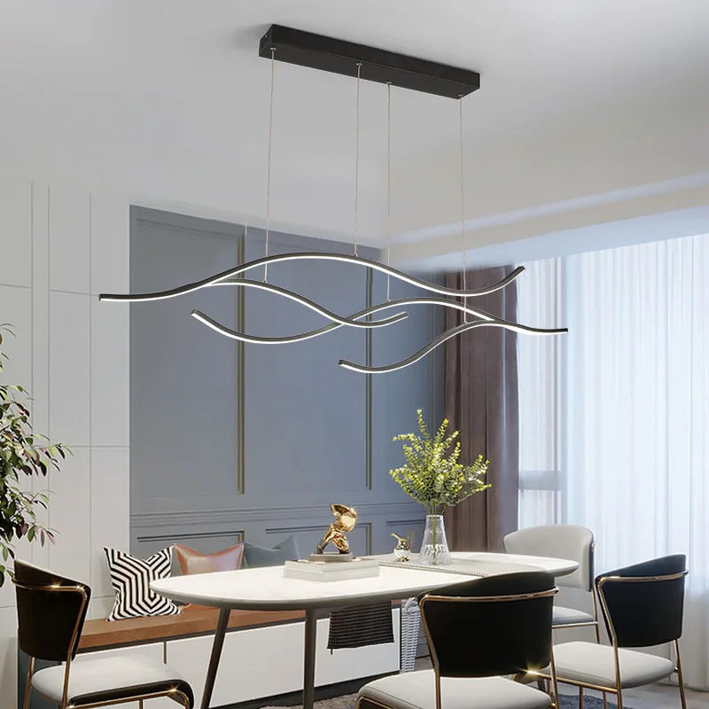 suspension lumineuse moderne or noir ampoules led ondulées 30w 60w remote dimming