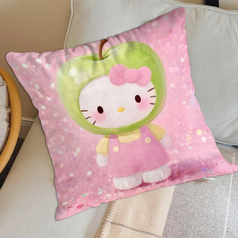 housse coussin décorative motif hello kitty rose blanc coton cartoon salon lit