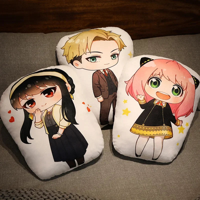 coussin dessin animé spy family anya forger loid yor personnages cartoon blanc rose