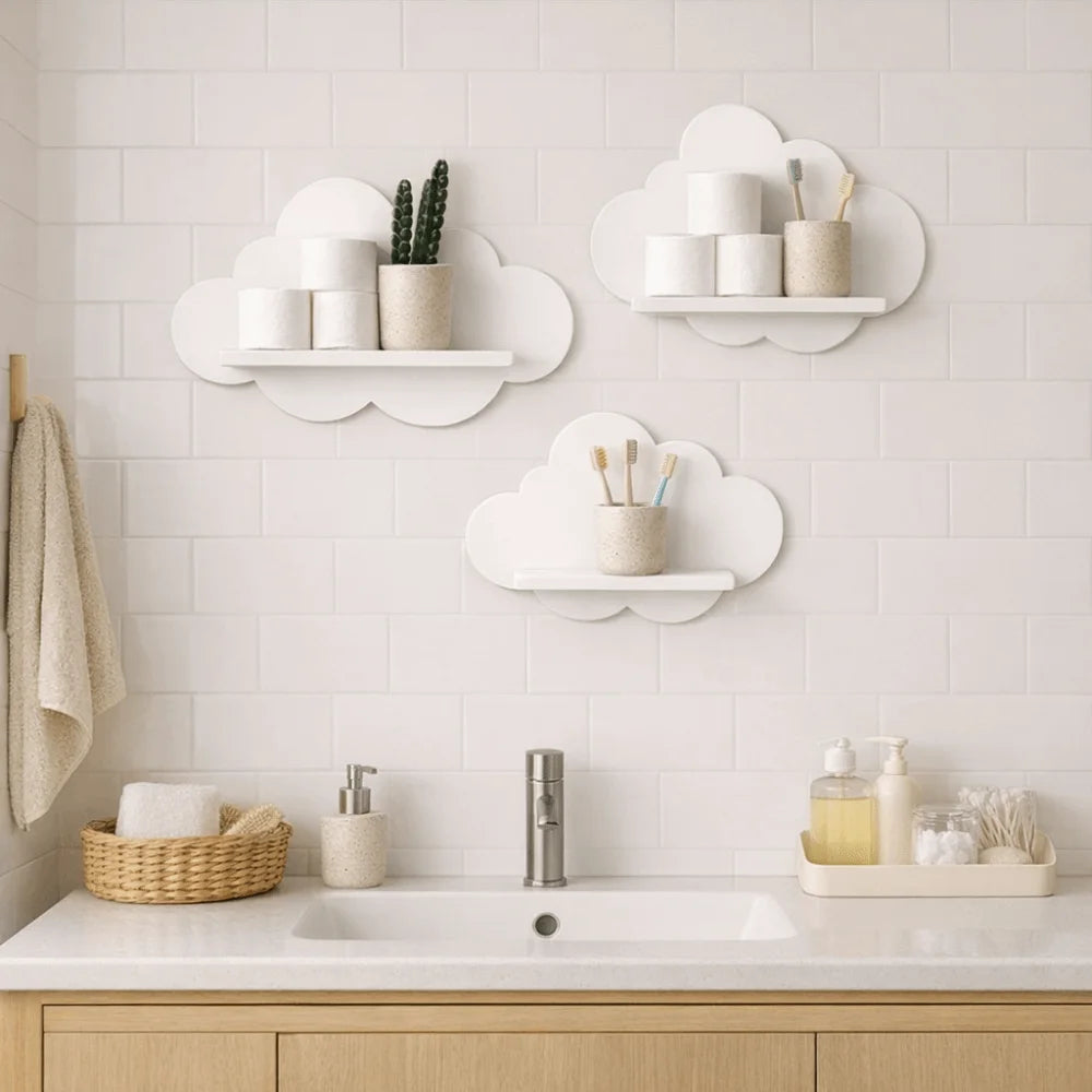 étagères murales nuage blanches minimalistes modernes chambre enfant fixations murales objets décoratifs