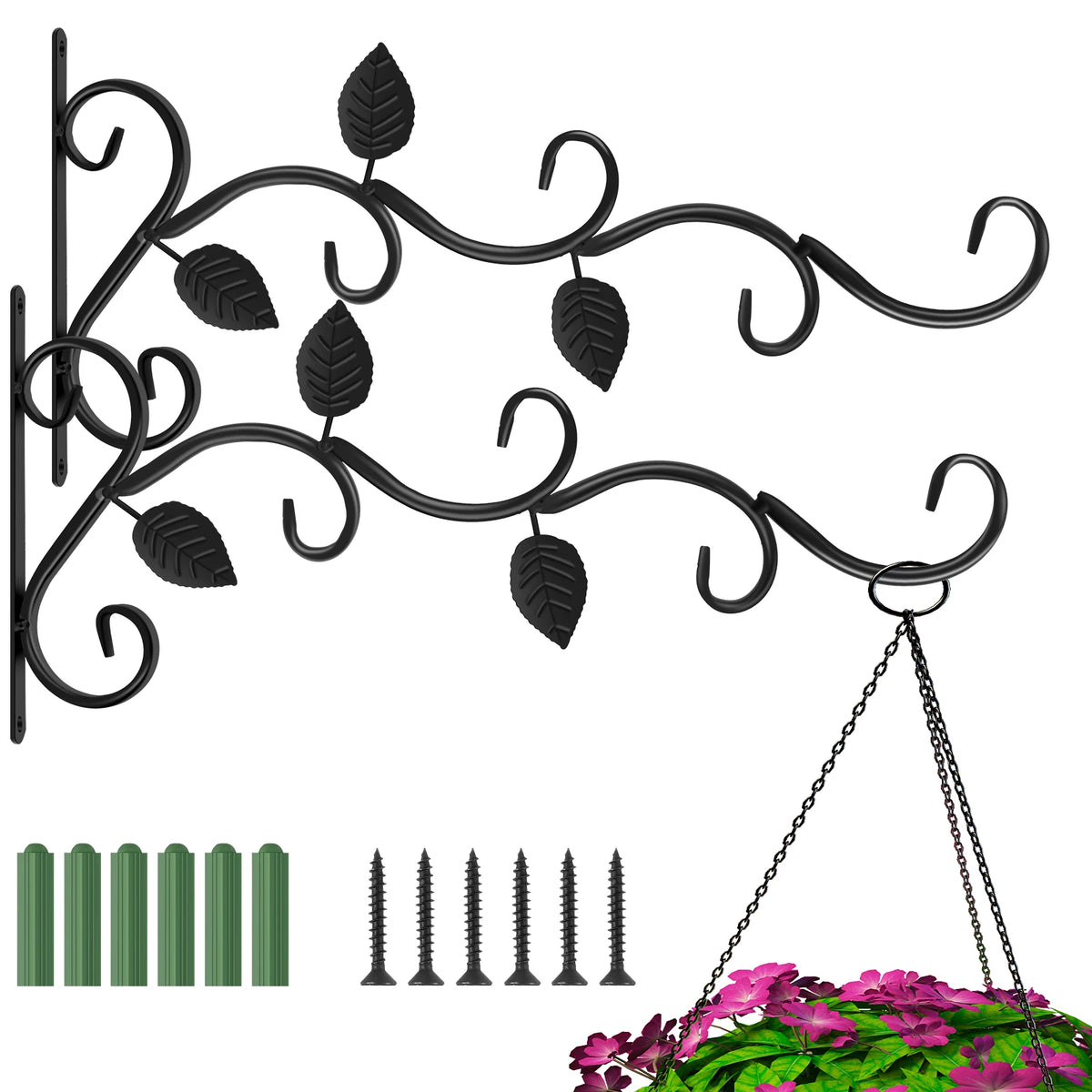 supports muraux plante suspendue noir feuilles stylisées vis piquets artisanal floral