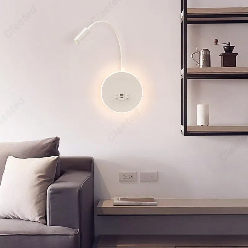lampe murale flexible moderne noir blanc éclairage cuisine salle manger prise électrique led.angle réglable