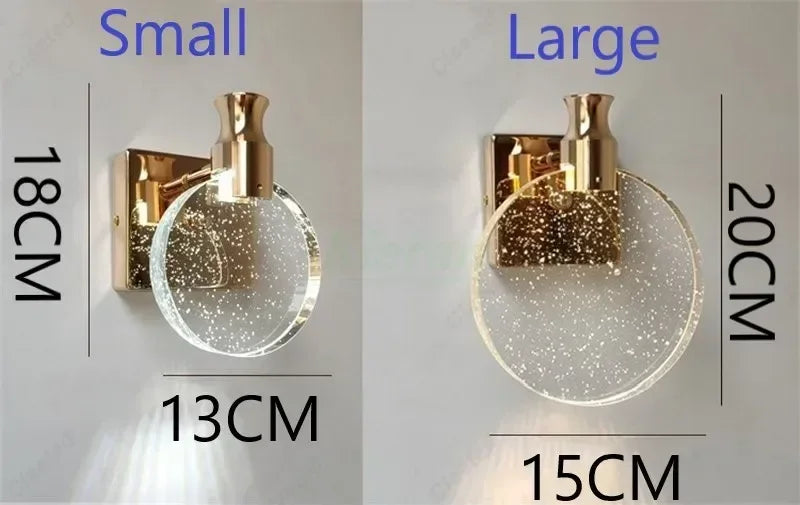 lampe murale moderne or transparent paillettes dorées led 13cm 16cm