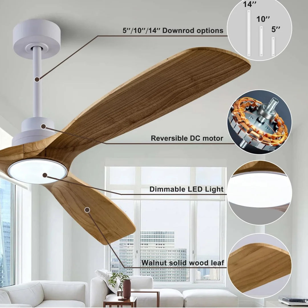 ventilateur moderne bois blanc led télécommande 42 52 60inch