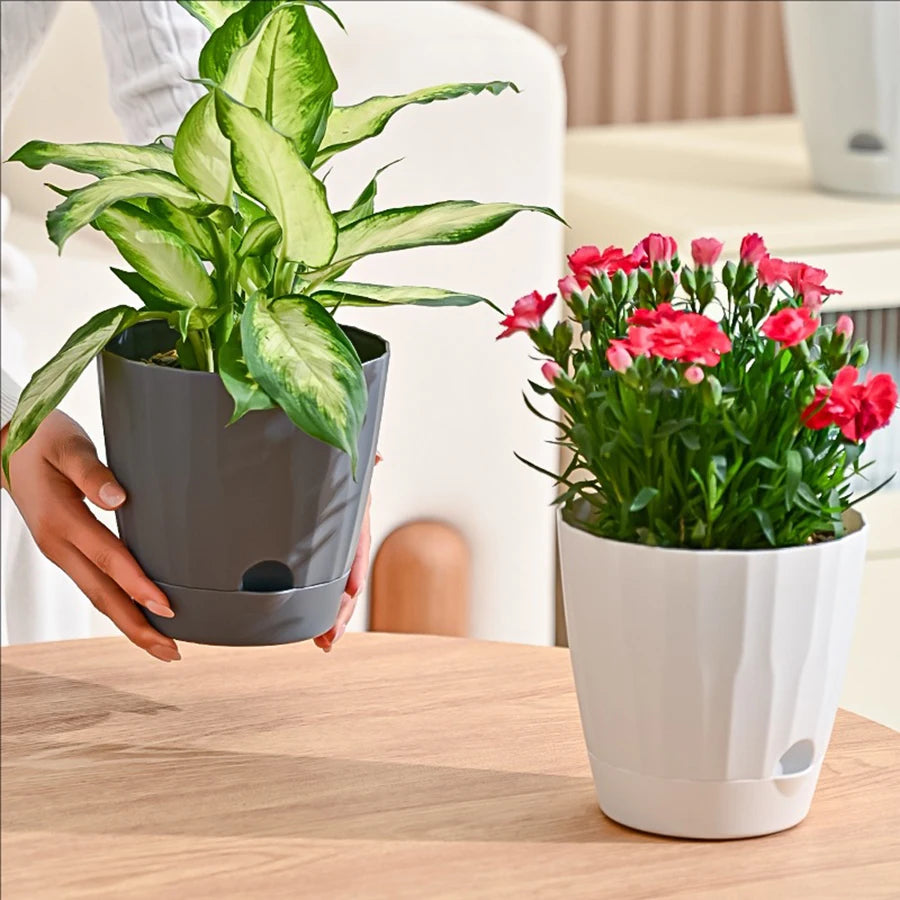 pots fleurs blancs rayures modernes balcon plante verte grille tailles résistantes auto absorbant