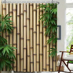 rideau douche polyester motif bambou beige vert naturel opacique tringle rideau anneaux zen salle