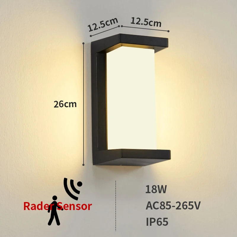 éclairage extérieur led applique murale moderne radar ip65 noir hydrofuge 18w 30w