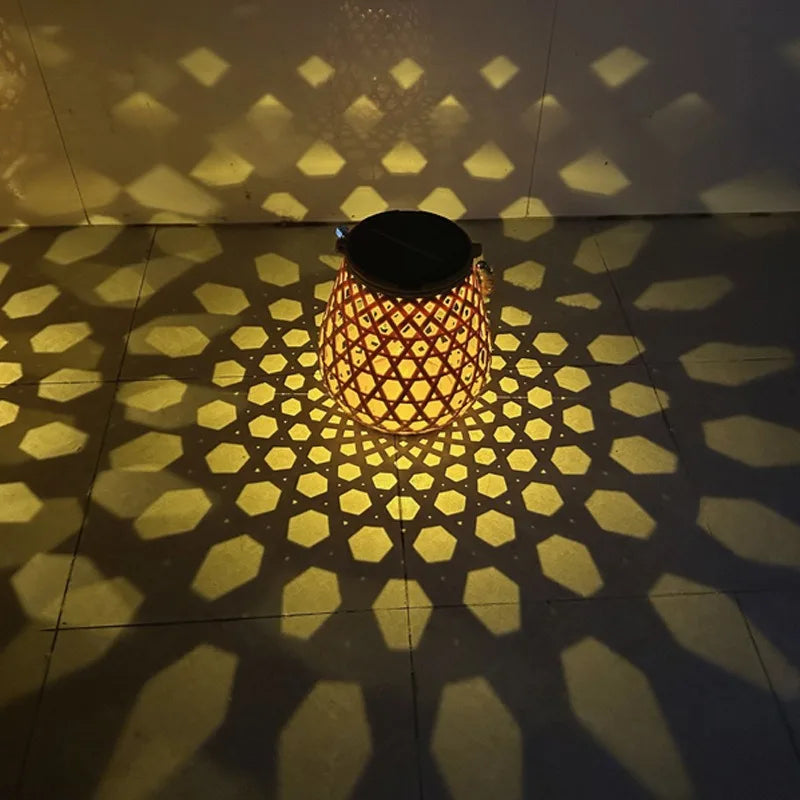 lanterne solaire décoration jardin rustique bohème ajouré leds tressée suspensionextérieur