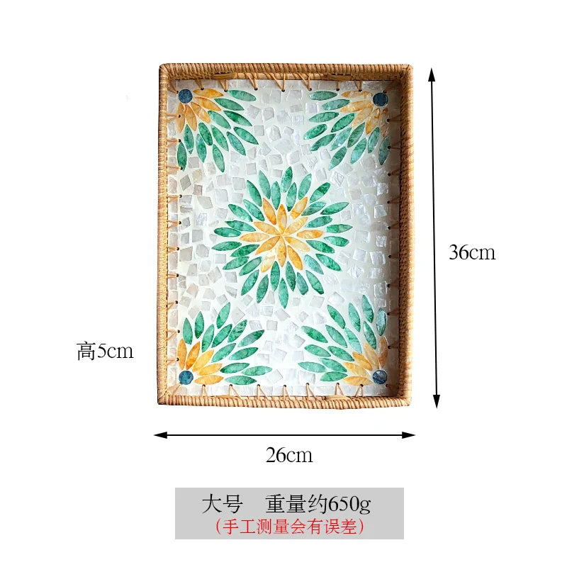 plateau rotin marron clair motif floral boho chic moderne décoration maison rustique table basse