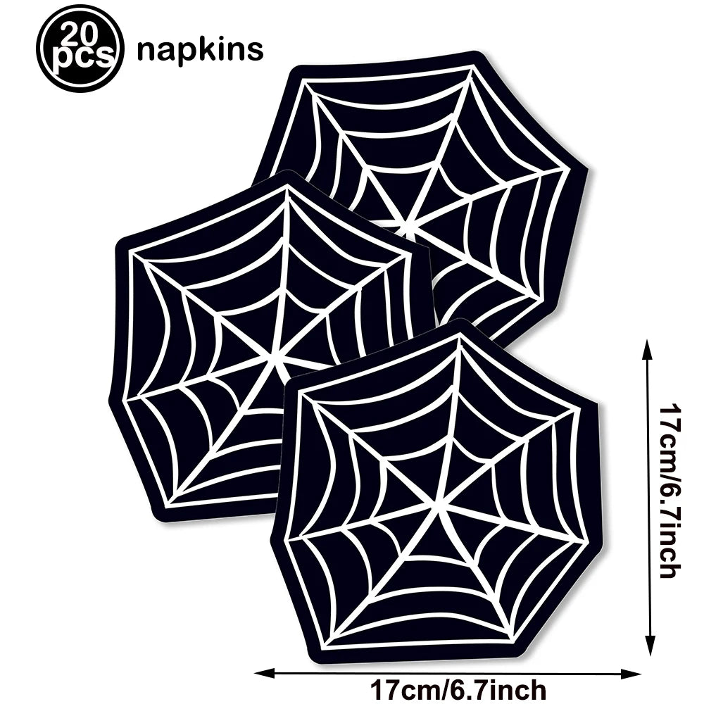 serviettes papier halloween motifs citrouille fantôme crâne main ensanglantée sorcière chauve souris cocktail