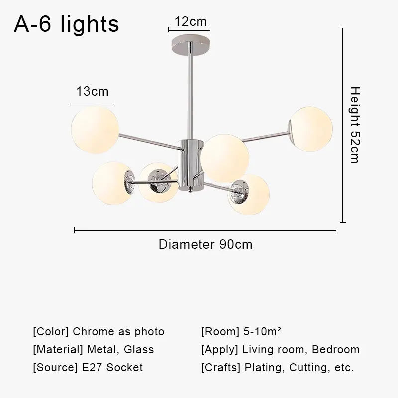 Suspension lumineuse moderne boules sphériques translucides structure chromée salon chambre coucher