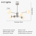 Suspension lumineuse moderne boules sphériques translucides structure chromée salon chambre coucher