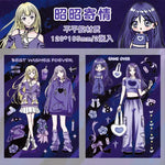 autocollants manga personnages textes confettis bleu violet noir blanc opaques scrapbooking álbum journal intime