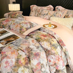 ensemble literie floral moderne 100 coton égyptien rose clair beige gris vert full king
