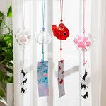 mobiles vent japonais verre transparent poissons chats décor extérieur rouge vert bleu blanc