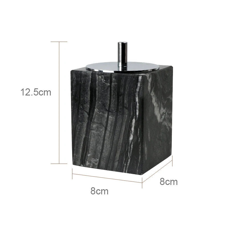 ensemble accessoires salle bain marbre noir rangement brosse dents dentifrice moderne luxe