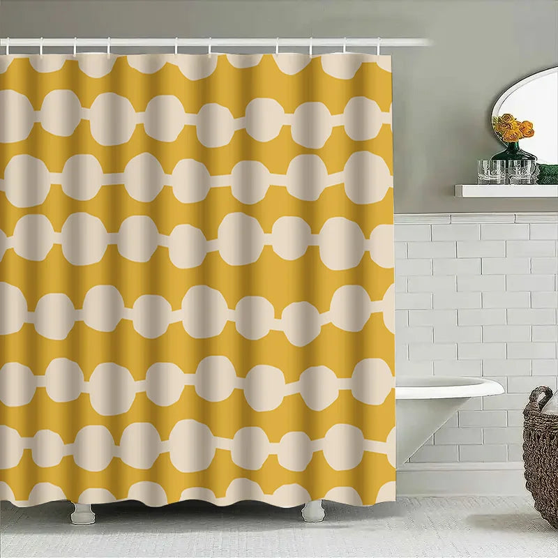 rideau douche jaune moderne motif cercles polyester respectueux environnement 180x180cm opaque annuaux suspension