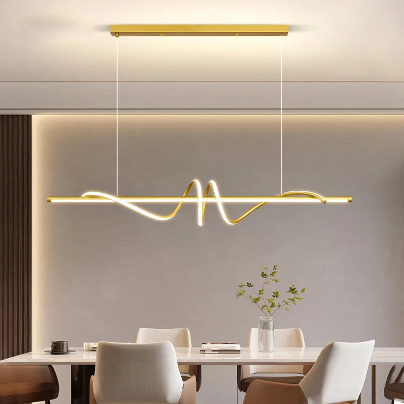 suspension lumineuse moderne led blanc noir doré ondulé minimaliste