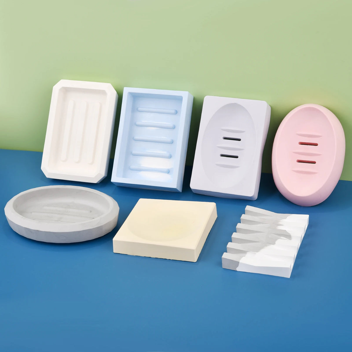 moules savon silicone géométriques modernes blanc rose gris jaune bleu