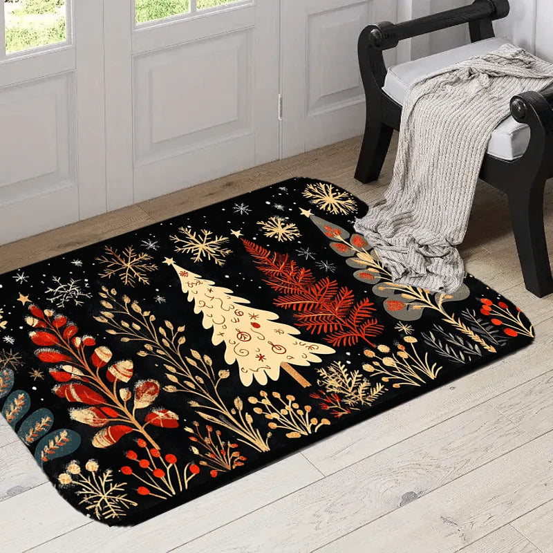 tapis noël imperméable noir blanc rouge sapins flocons neige salon cuisine extérieur festive