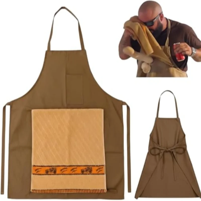 tablier marron rayures horizontales attaches poche centrale classique cuisine barbecue