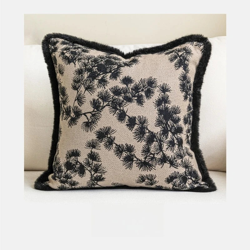 housse coussin motif floral moderne beige noir maison hospitalière respectueux environnement non toxique polyester