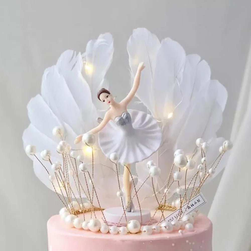 figurines danseuses blanches roses dorées plumes papillons classiques anniversaire mariage fêtes