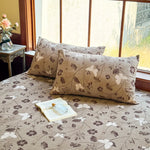 housse matelas coton lin plaid fleurs papillons moderne beige marron blanc double oreillers