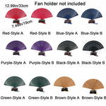 éventails pliants classiques perforations décoratives clips métalliques rubans assortis rouge bleu violet noir traditionnels
