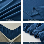 ensemble draps bleu marine profond tissage serré doux moderne minimaliste pièces drap housse plat