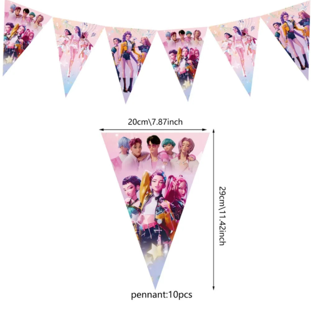 kit décoration anniversaire fille personnages dessin animé assiettes gobelets serviettes nappe guirlande rose violet