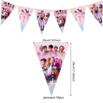 kit décoration anniversaire fille personnages dessin animé assiettes gobelets serviettes nappe guirlande rose violet