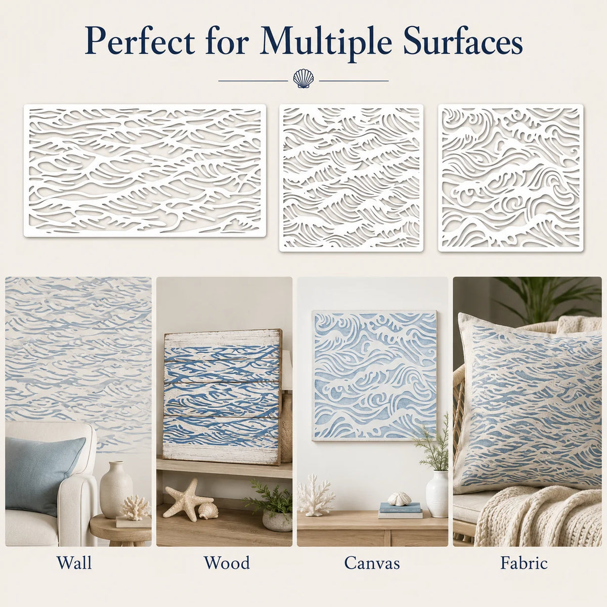 tampons peinture motif vagues moderne adhésif blanc décoration murale diy tissu bois