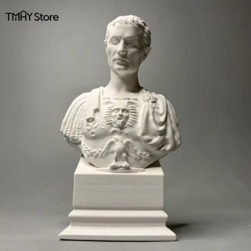 statue blanche buste romain armure antique ciment socle multiple décoration intérieure classique européen