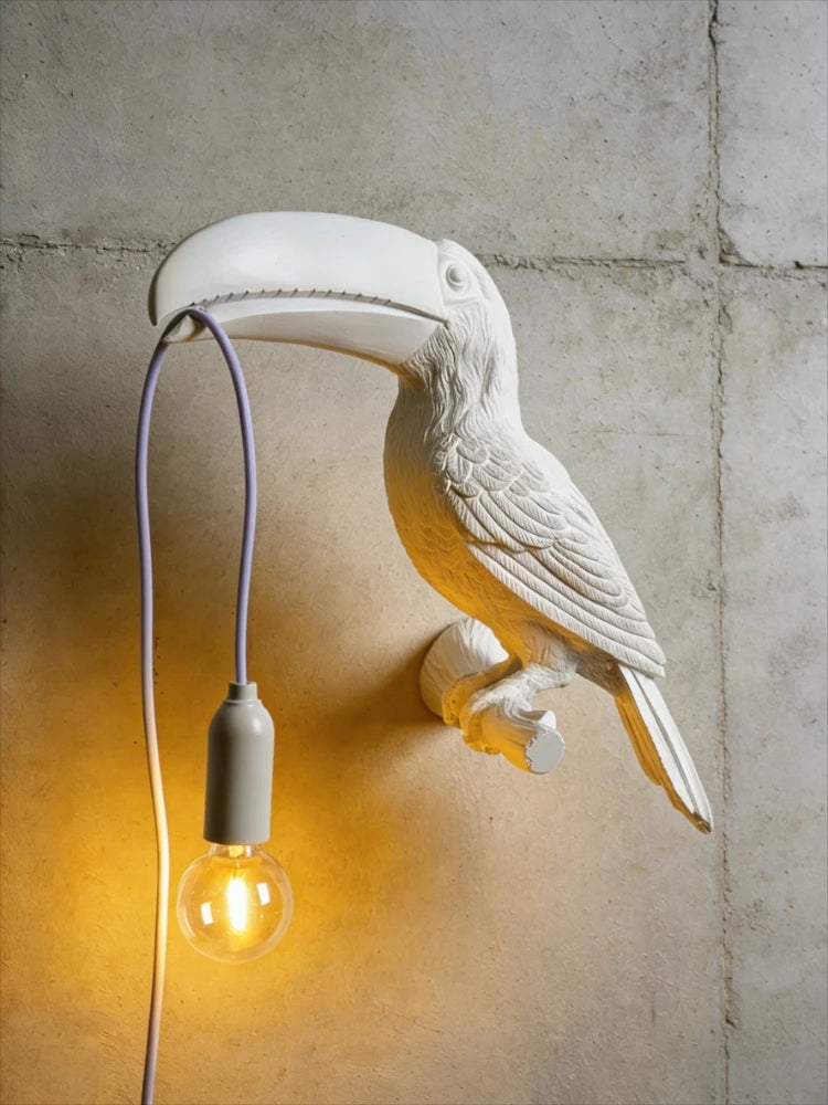 lampe oiseau résine blanc noir moderne fixée mur éclairage chambre cuisine salle manger