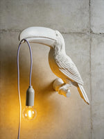 lampe oiseau résine blanc noir moderne fixée mur éclairage chambre cuisine salle manger