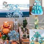 Bouquet fleurs artificielles bleu clair petites fleurs rondes décoration moderne vase inclusion