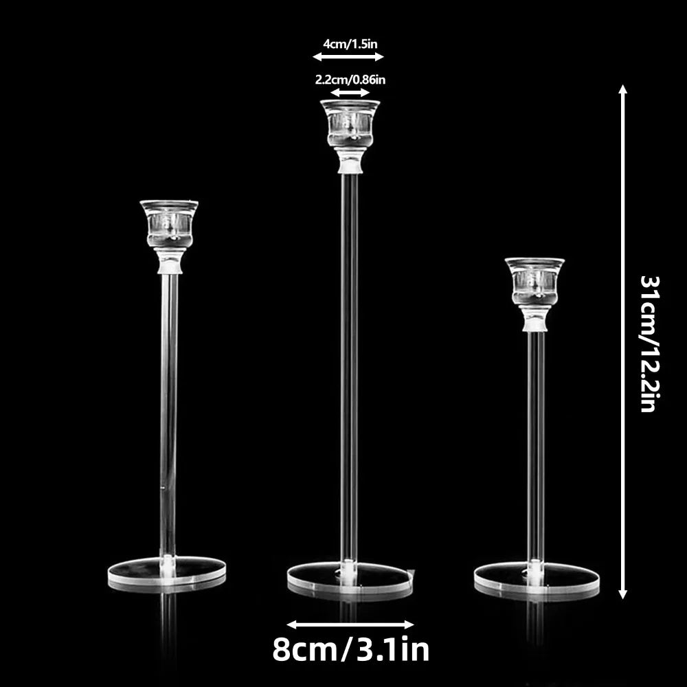 supports bougie transparents modernes élégants bougies led imitation flamme décoration table hauteur 24cm 29cm