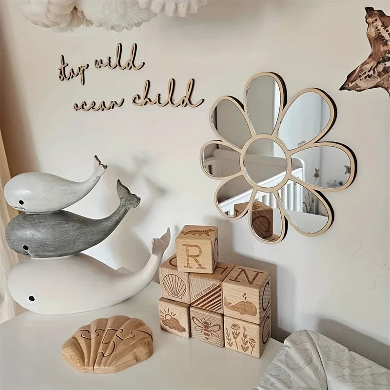 miroir blanc doré fleurs stylisées moderne adhésif chambre fille décoration murale nordique