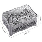 boîte bijoux argentée relief cène intérieur noir bouton pression artisanal classique organiser trésors transparente
