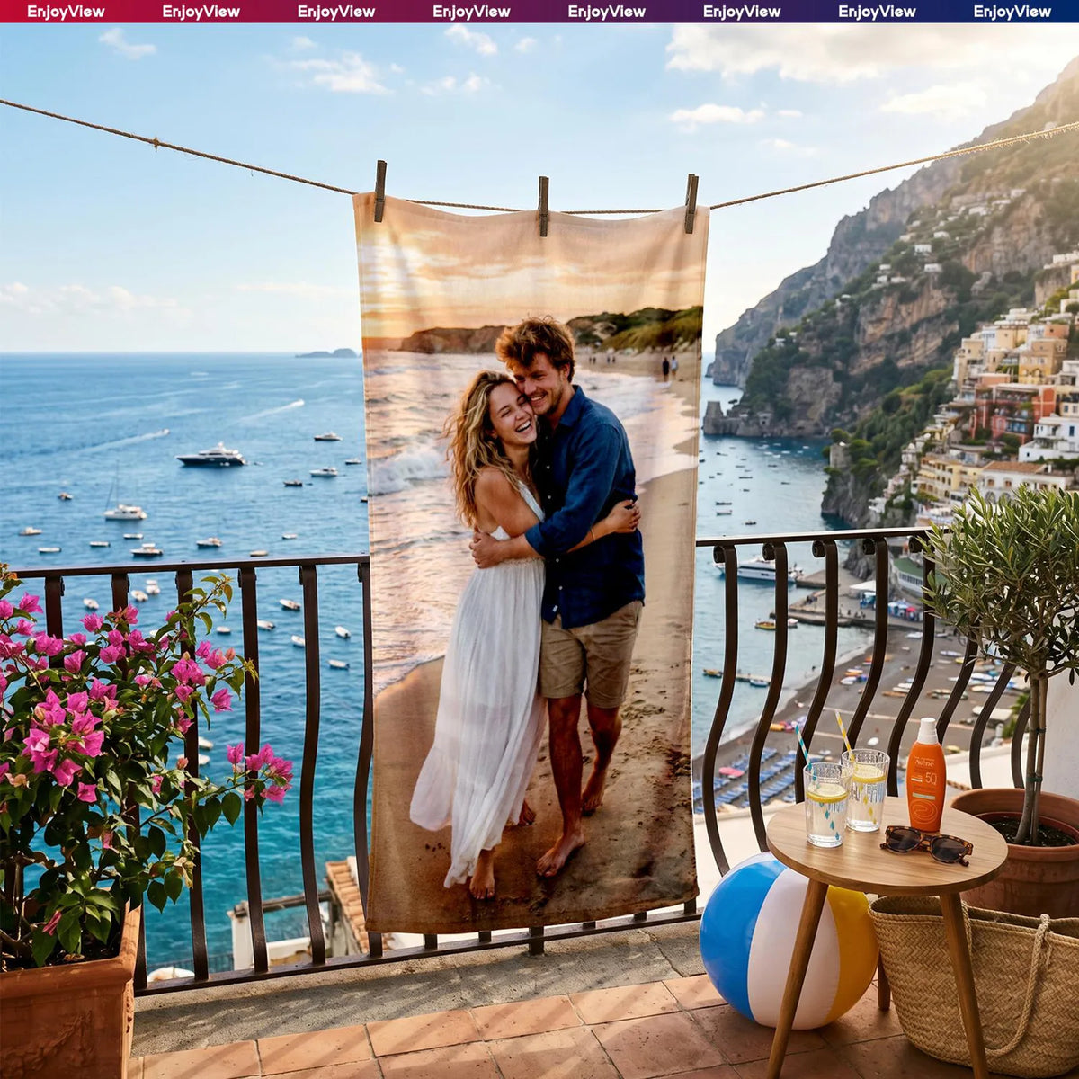 serviette plage personnalisable photo couple moderne sèchement rapide polyester lavable machine