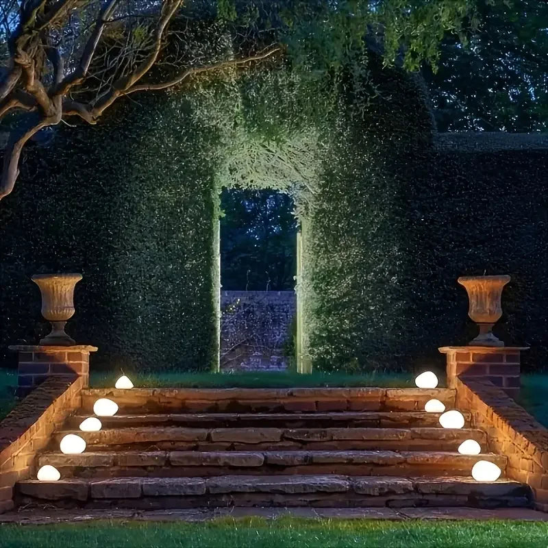 lumières solaires led paysagères galets moderne jardin extérieur décoration zen minimaliste