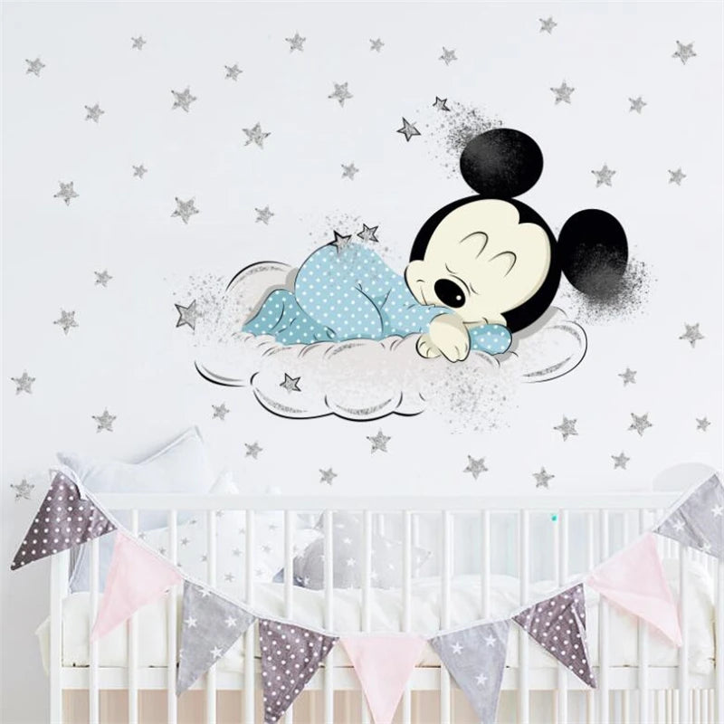 autocollant mural mickey minnie mouse dessin animé décoration chambre enfant sticker mur décoratif pvc