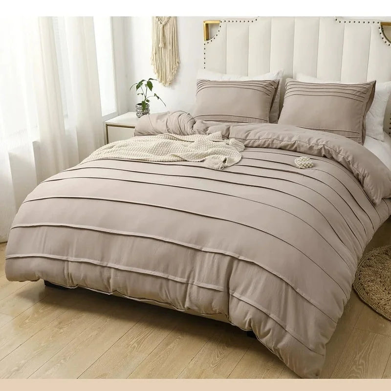housse couette taies oreiller stripe geometrique beige vert foncé turquoise gris olive moderne chambre