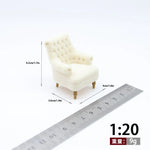 fauteuil miniature blanc velours épais boutons classique 14+ deco maison poupée imitation salon