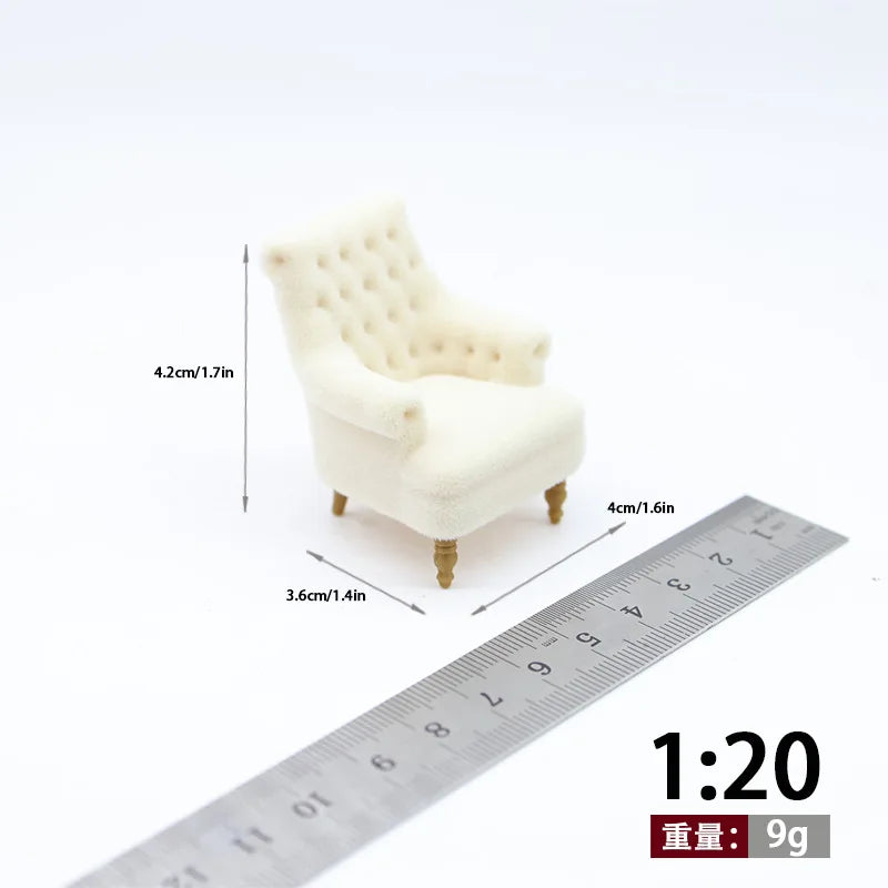 fauteuil miniature blanc velours épais boutons classique 14+ deco maison poupée imitation salon