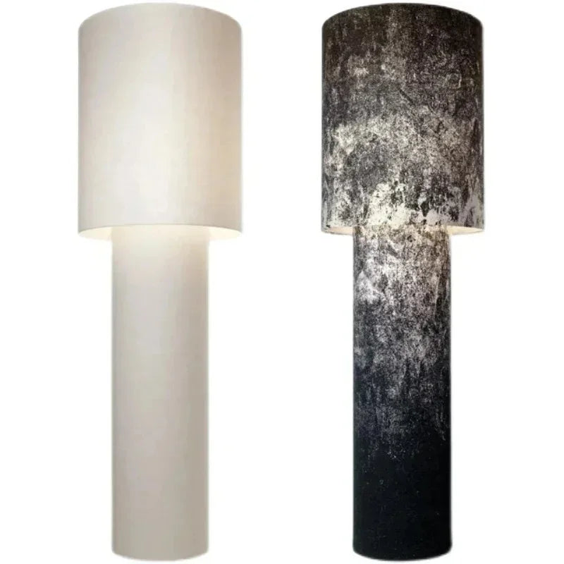 lampe sol moderne blanc abat jour texture grunge led minimaliste interrupteur bouton