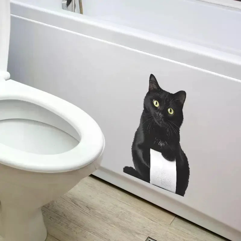 sticker mural moderne chat noir humour adhésif pvc salle bain décoration noire blanche erotique