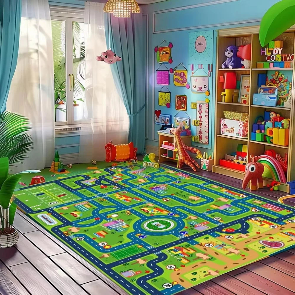 tapis jeu urbain motifs routes bâtiments enfants moderne 50x80cm 60x90cm 80x120cm 120x160cm 140x200cm