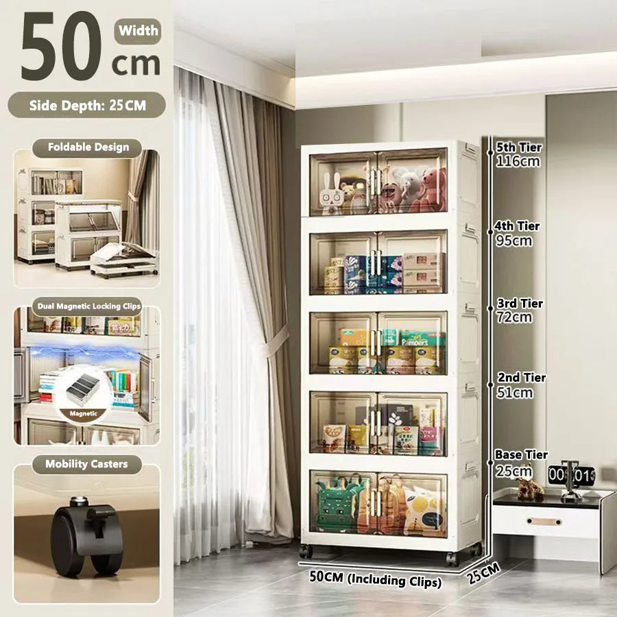 armoire rangement modulable pliable beige roulettes portes translucides jouets maison